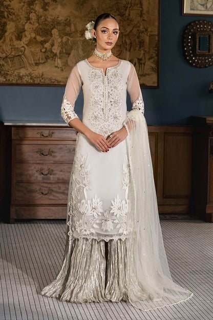 White Hand Embroidered Organza Sharara Online in Dubai UAE Abudhabi Ajman Sharjah