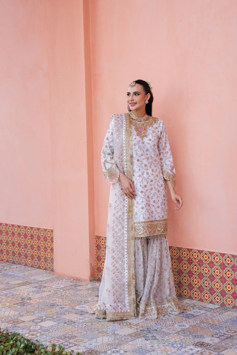 White Handworked Organza Sharara Suit Online in Dubai UAE Abudhabi Ajman Sharjah