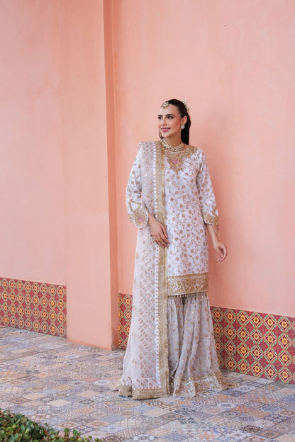 White Handworked Organza Sharara Suit Online in Dubai UAE Abudhabi Ajman Sharjah