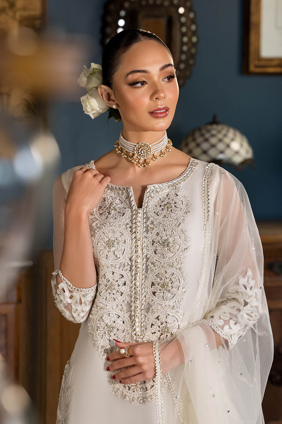 White Kora Dabka Dori Organza Sharara Online in Sri Lanka India Australia
