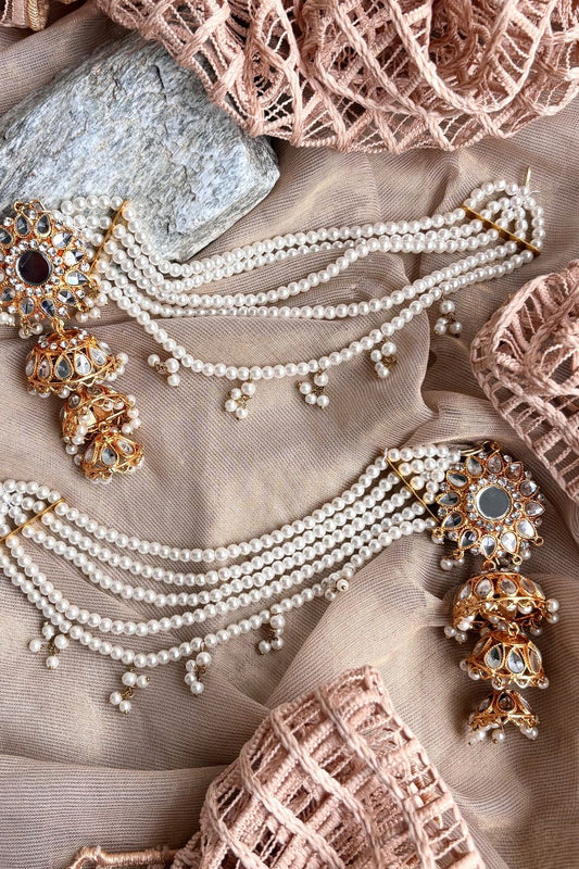 White Kundan Jhumka Earrings for Wedding Online in Dubai UAE Abudhabi Ajman Sharjah