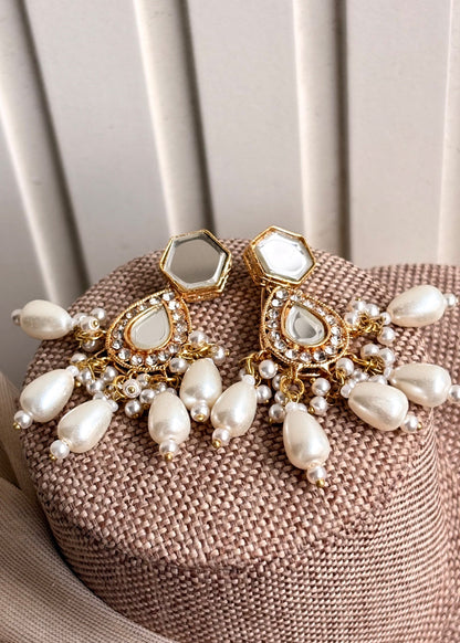 White Kundan Necklace and Earrings Set Online in UK USA Canada