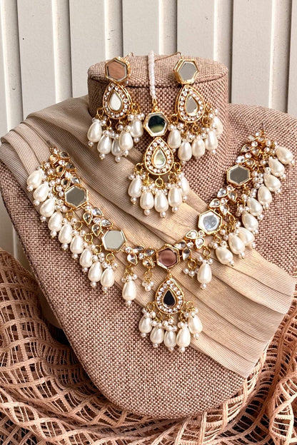White Kundan Style Necklace Set Online in Dubai UAE Abudhabi Ajman Sharjah