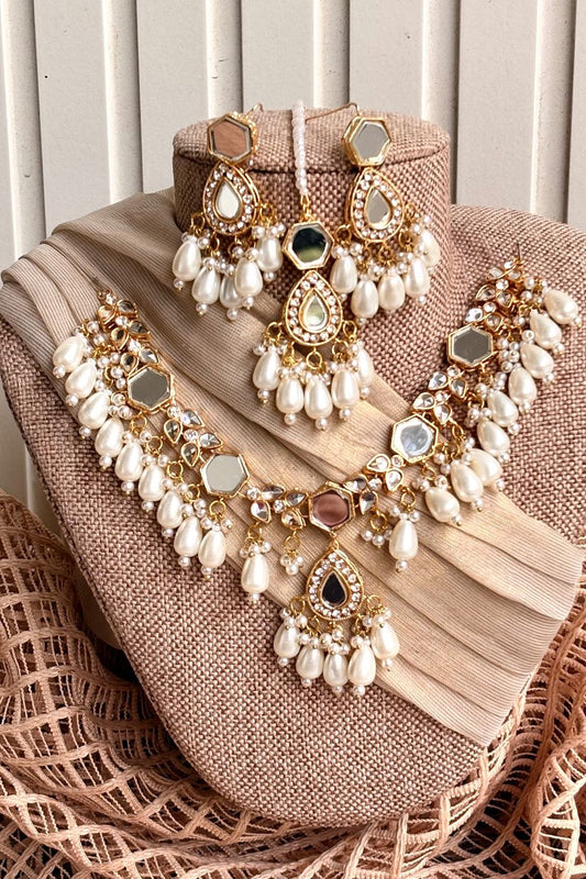 White Kundan Style Necklace Set Online in Dubai UAE Abudhabi Ajman Sharjah