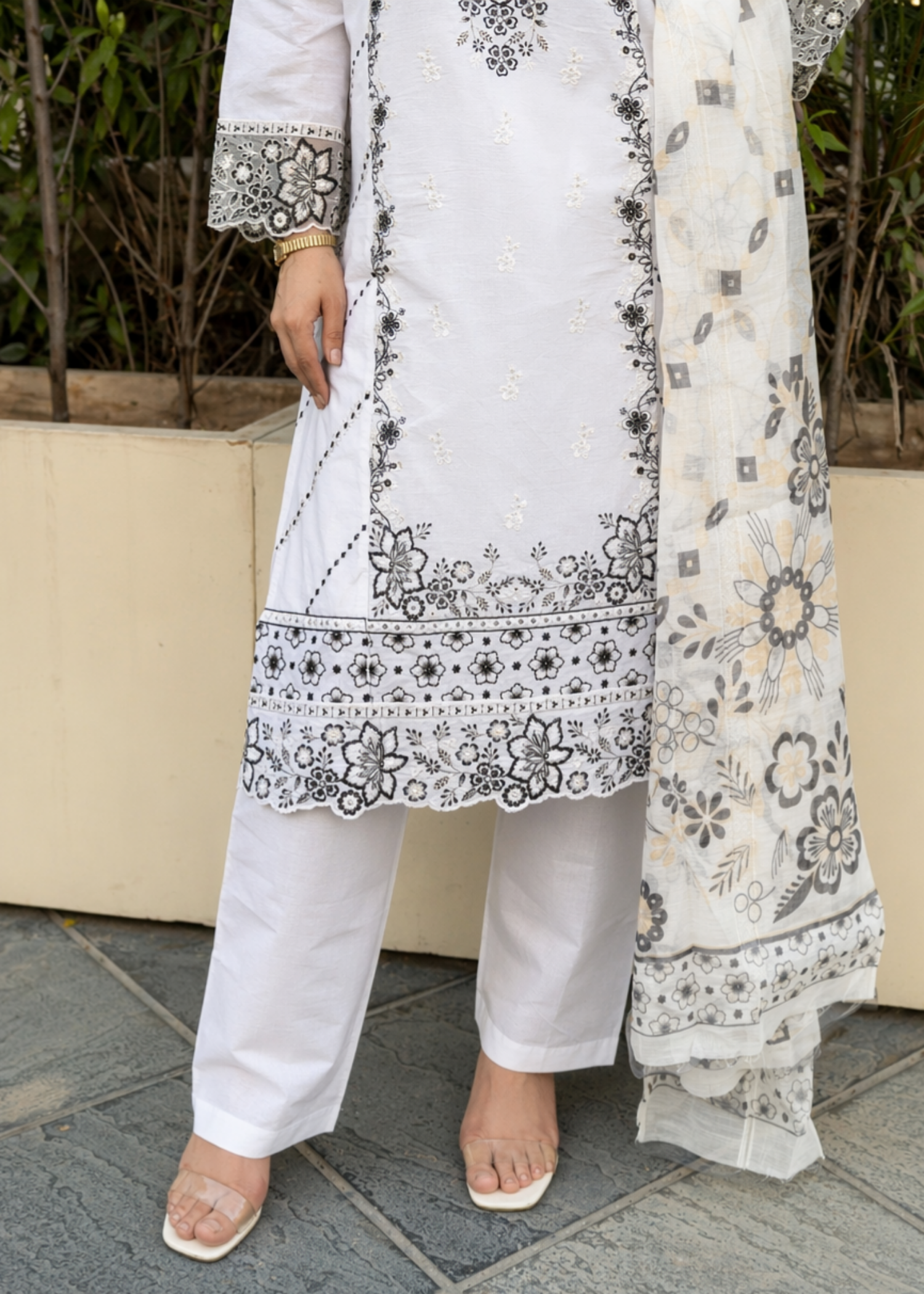 White Lawn Embroidered 3 Piece Suit Online in Sri Lanka India Australia
