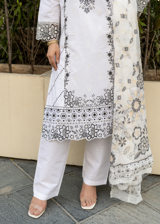 White Lawn Embroidered 3 Piece Suit Online in Sri Lanka India Australia
