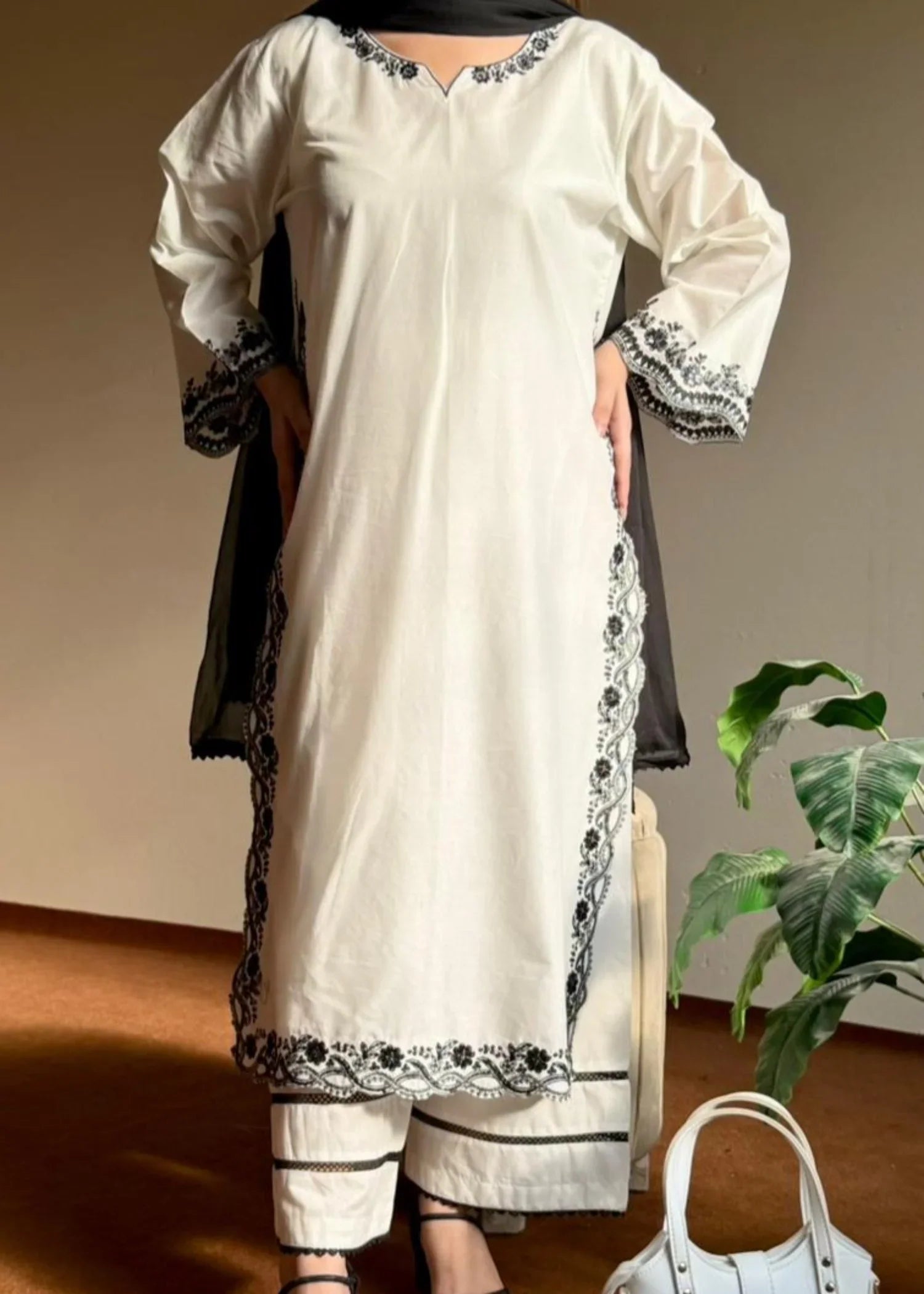 White Lawn Embroidered 3 Piece Suit Online in Sri Lanka India Australia