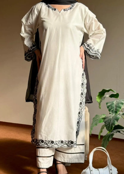 White Lawn Embroidered 3 Piece Suit Online in Sri Lanka India Australia