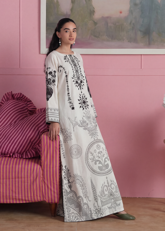 White Lawn Embroidered Kaftan Dress Online in UK USA Canada