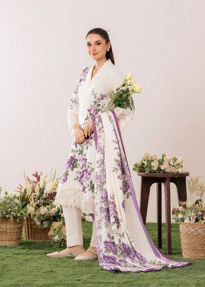 White Linen 3 Piece Suit with Dupatta Online in Sri Lanka India Australia