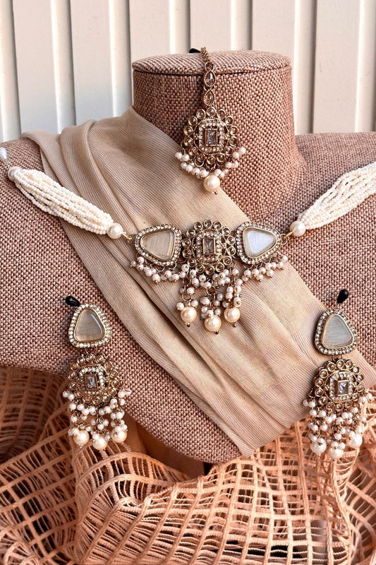 White Metal Choker Jewellery Set Online in Dubai UAE Abudhabi Ajman Sharjah