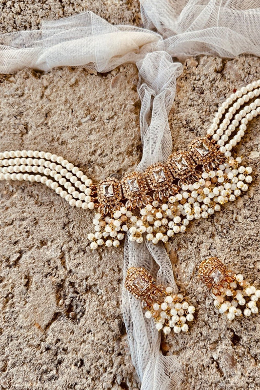 White Metal Choker Set with Earrings Online in Dubai UAE Abudhabi Ajman Sharjah