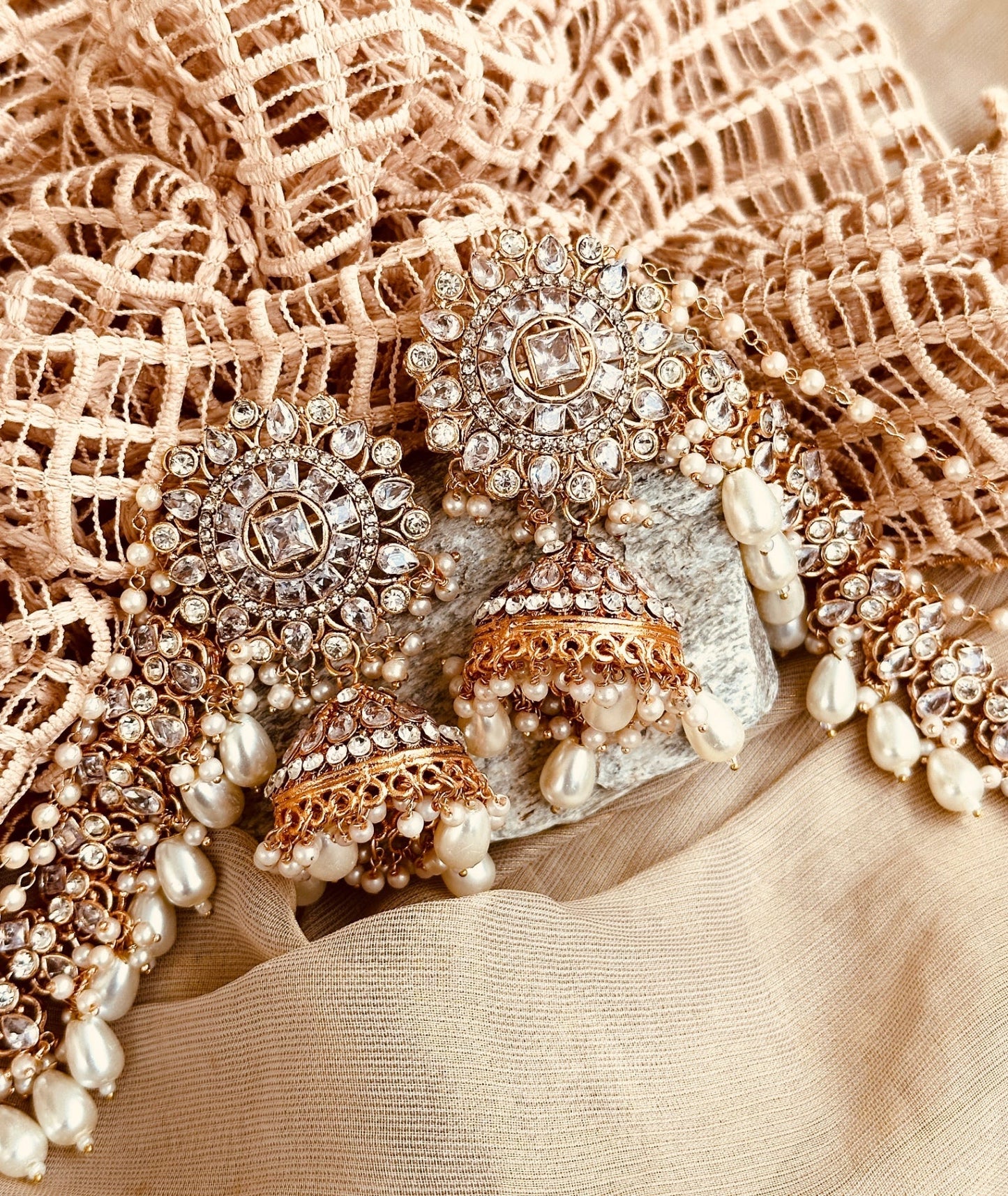 White Metal Jhumka Earrings with Stone Work Online in UK USA Canada