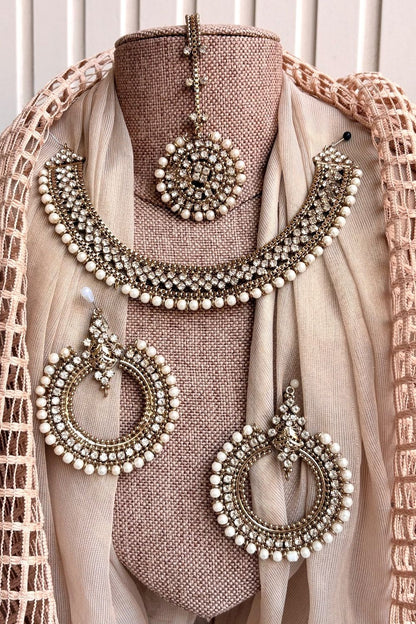 White Metal Necklace Set Online in Dubai UAE Abudhabi Ajman Sharjah