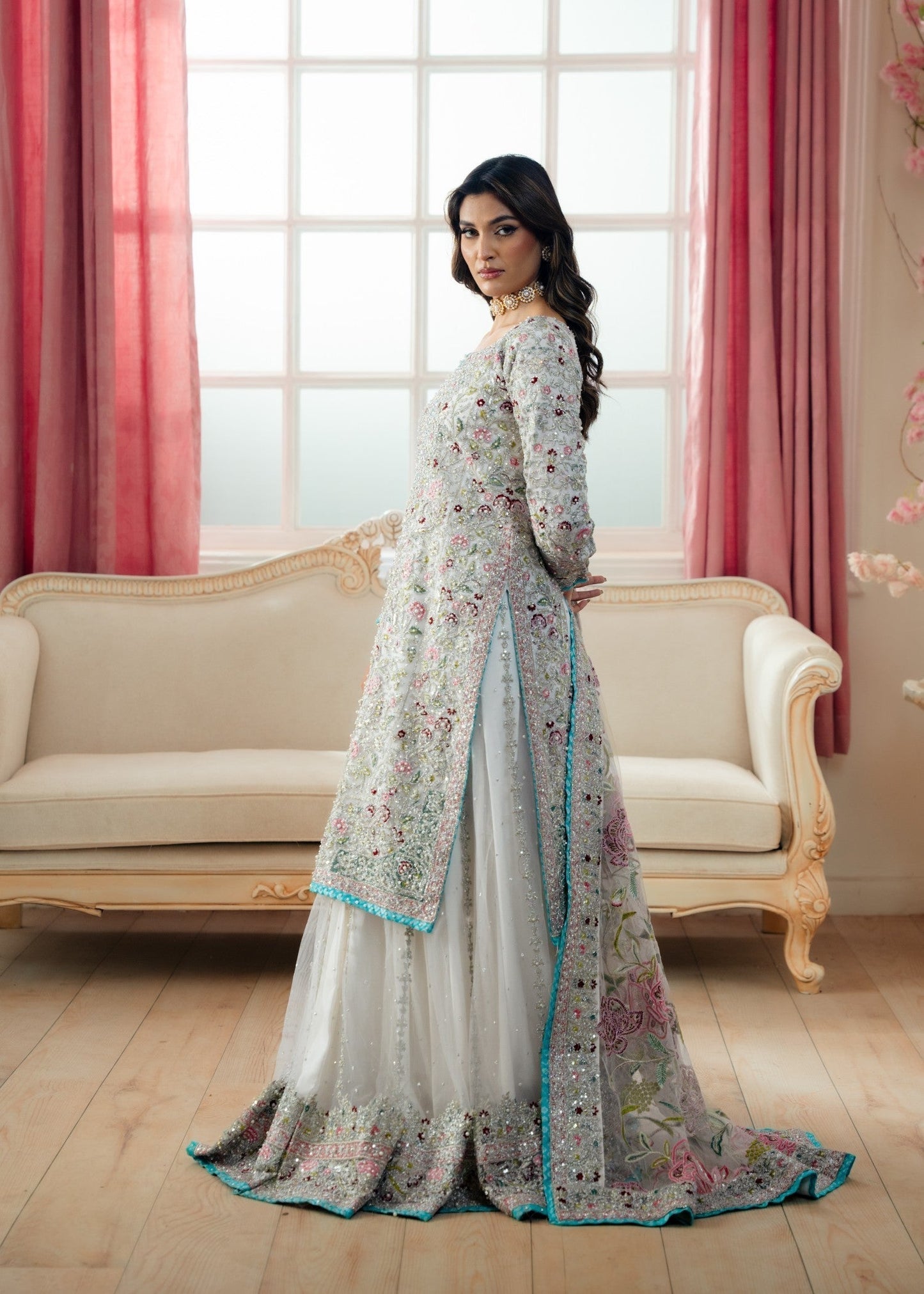 White Net 3 Piece Suit Guest Wear Online in Sri Lanka India Australia