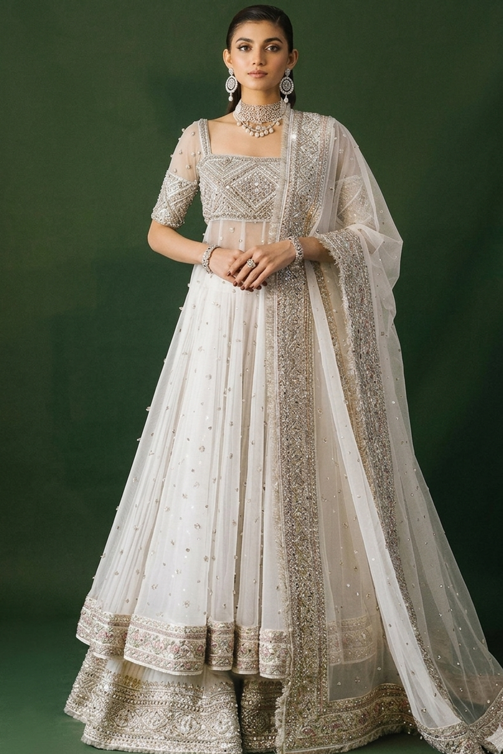 White Net Bridal Maxi Salwar Kameez Online in Dubai UAE Abudhabi Ajman Sharjah