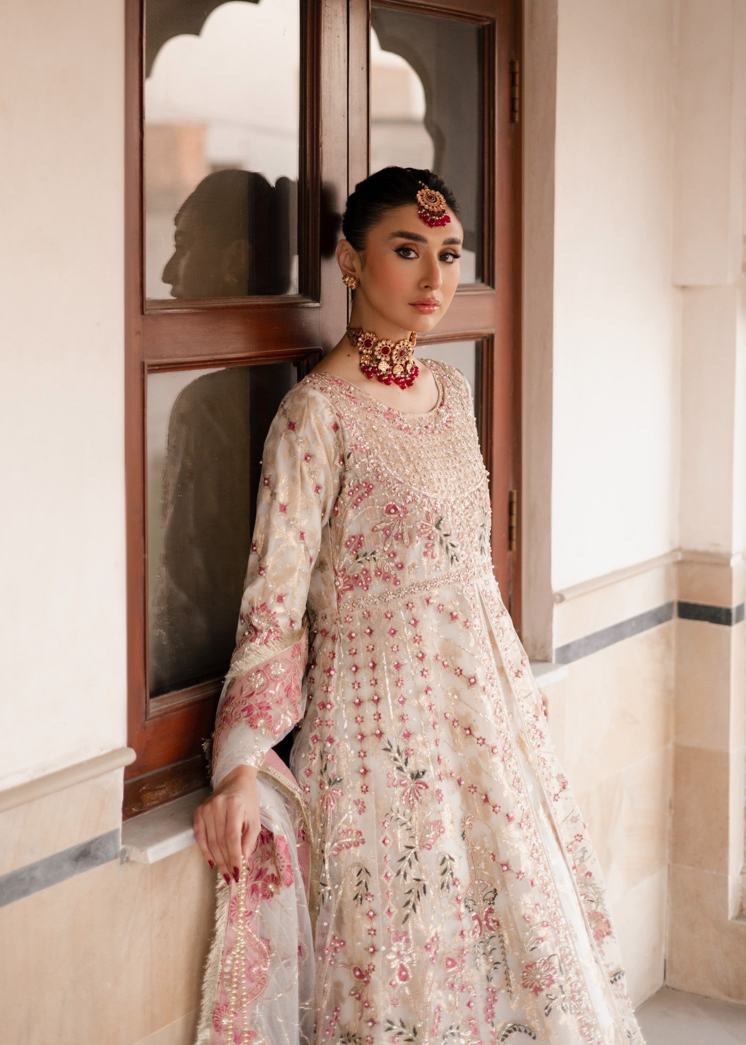 White Net Embroidered Pishwas for Wedding Guest Online in Sri Lanka India Australia