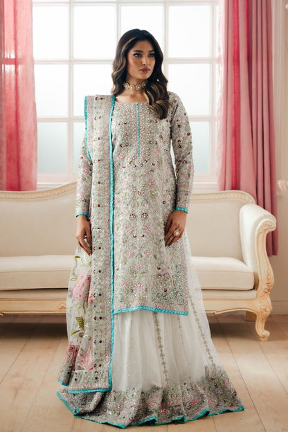 White Net Flared Lehenga Wedding Guest Suit Online in Dubai UAE Abudhabi Ajman Sharjah