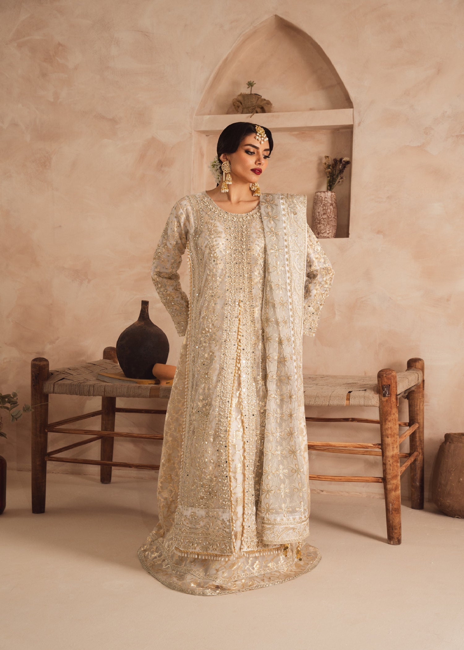 White Net Pakistani Wedding Outfit Online in Dubai UAE Abudhabi Ajman Sharjah