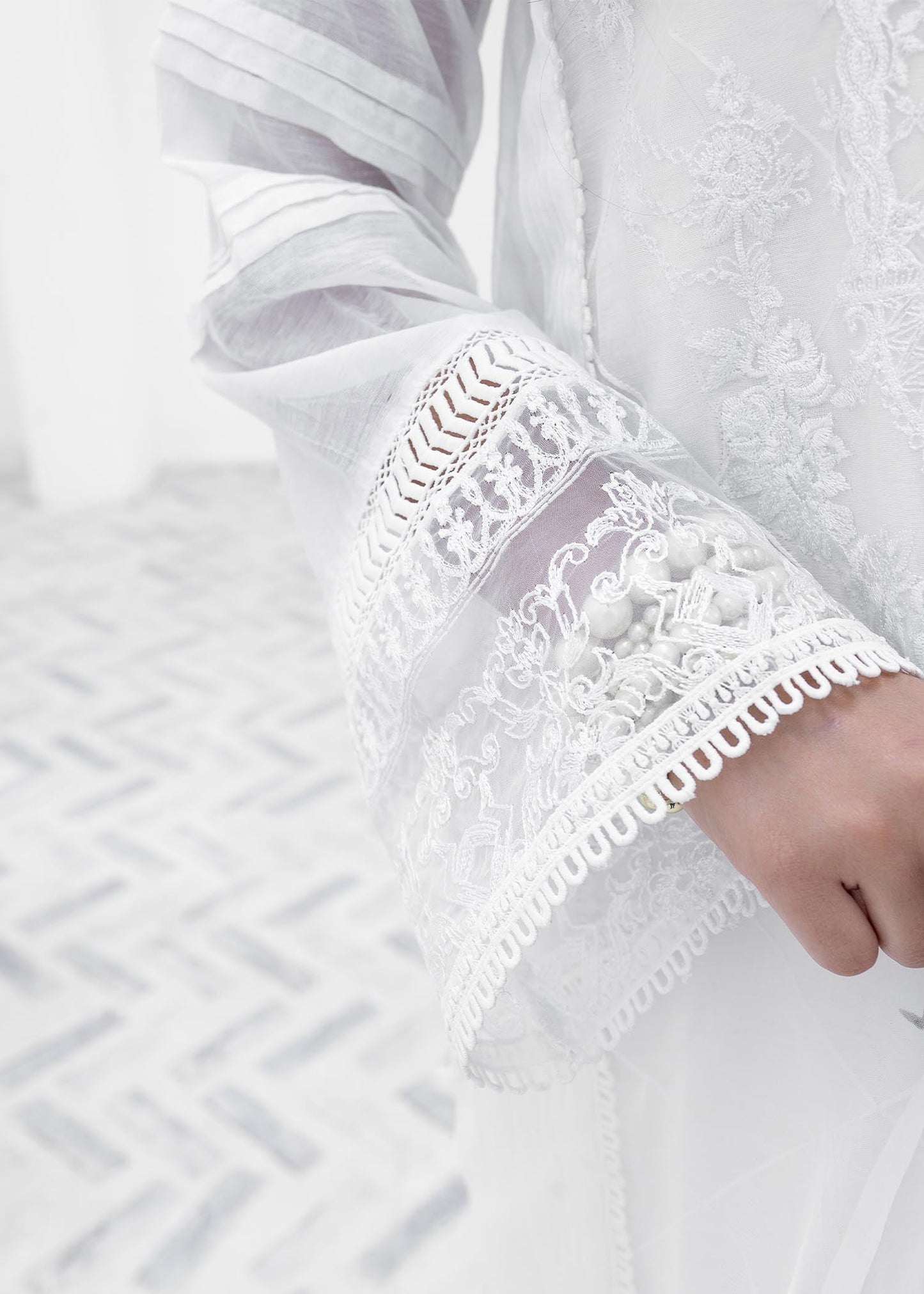 White Organza Dupatta Embroidered Suit Online in Sri Lanka India Australia