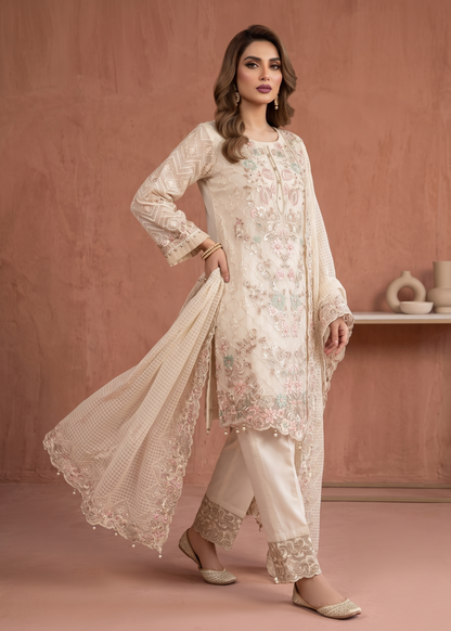 White Organza Embroidered Pakistani Designer Suit Online in Dubai UAE Abudhabi Ajman Sharjah