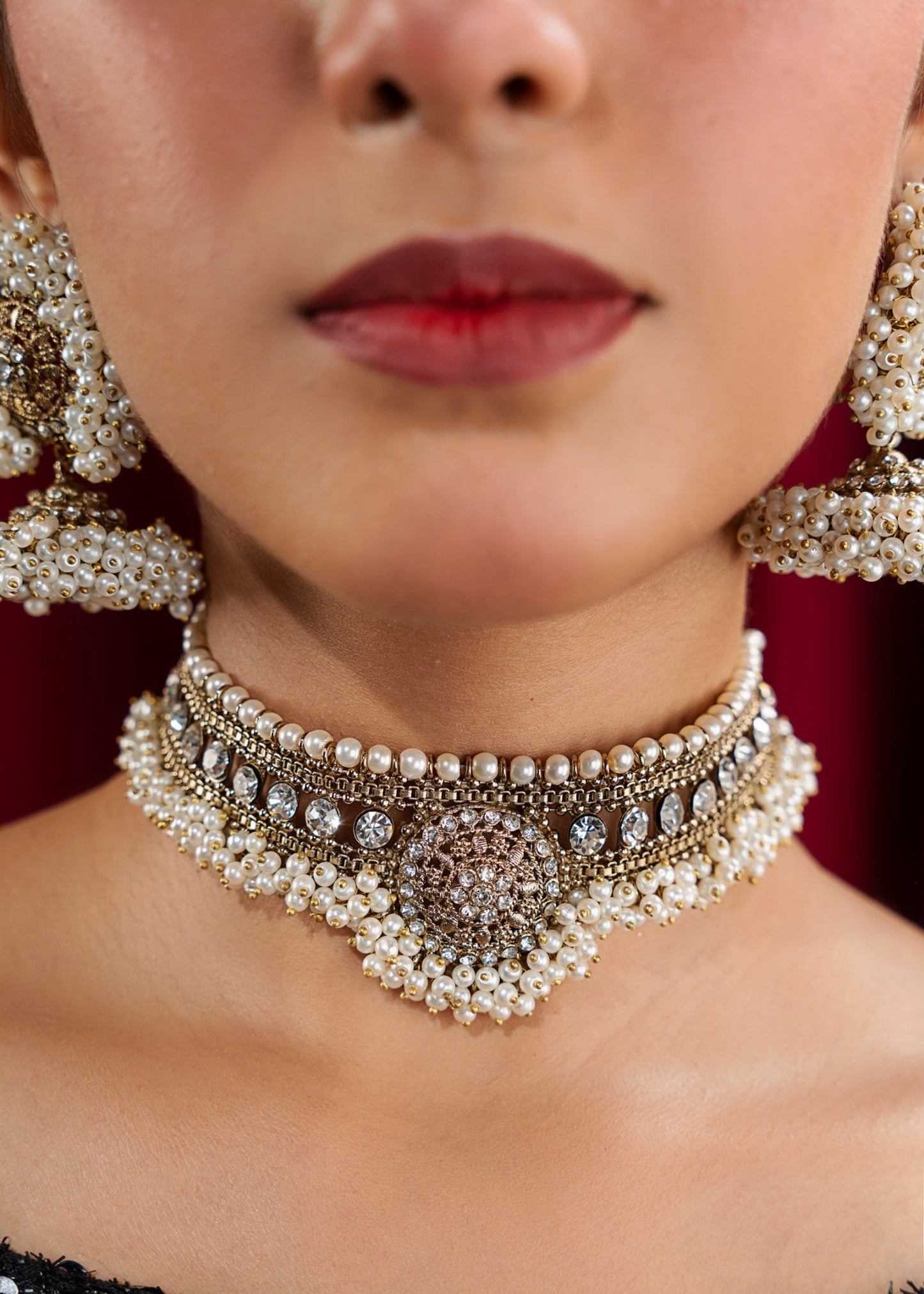 White Pearl Bridal Choker and Jhumki Set Online in Dubai DXB UAE Abudhabi Meena Bazaar