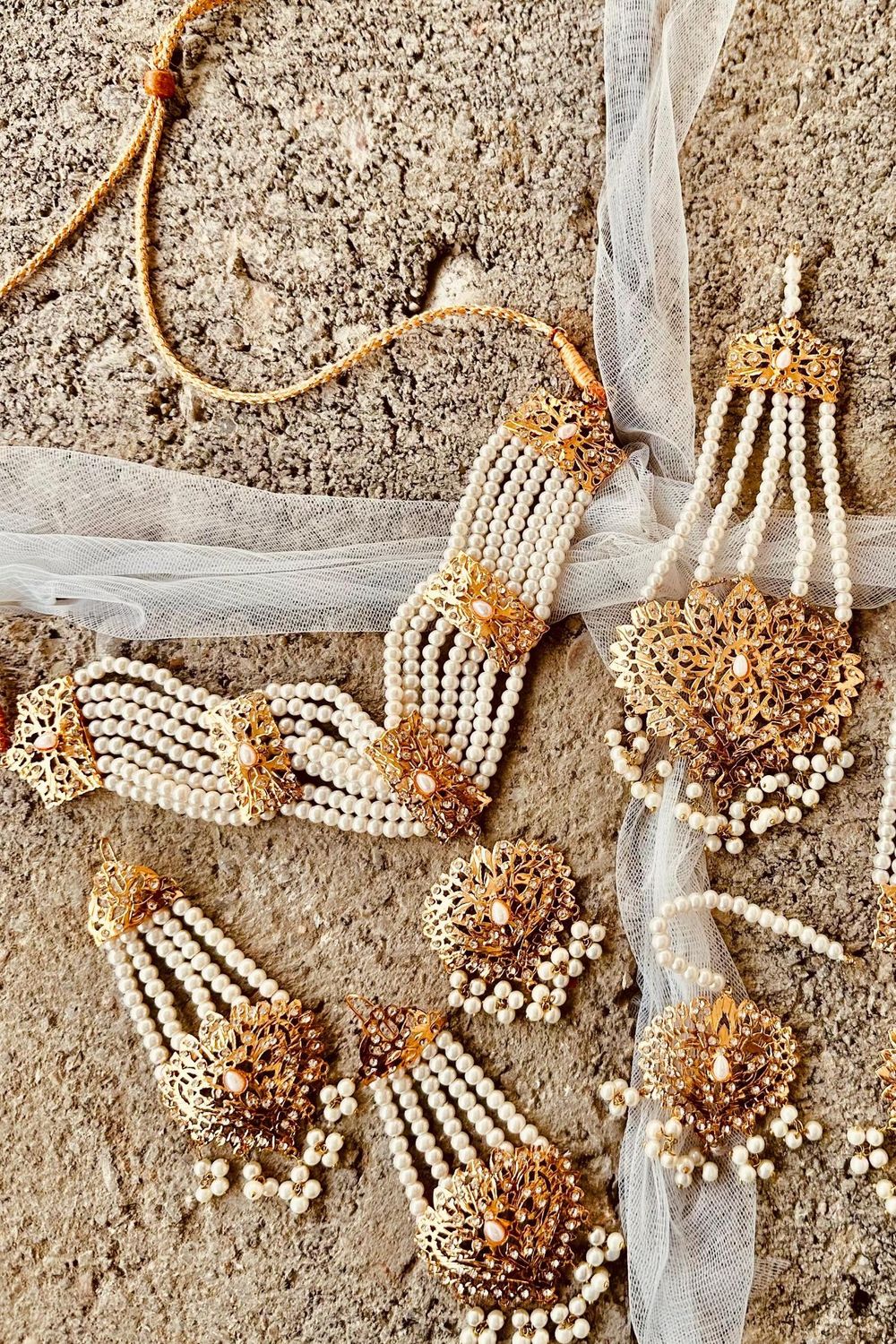 White Pearl Bridal Necklace Set Online in Dubai UAE Abudhabi Ajman Sharjah