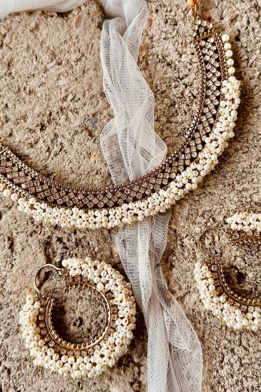 White Pearl Gajra Necklace Set Online in Dubai UAE Abudhabi Ajman Sharjah