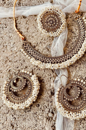 White Pearl Gajra Necklace Set Online in Dubai UAE Abudhabi Ajman Sharjah