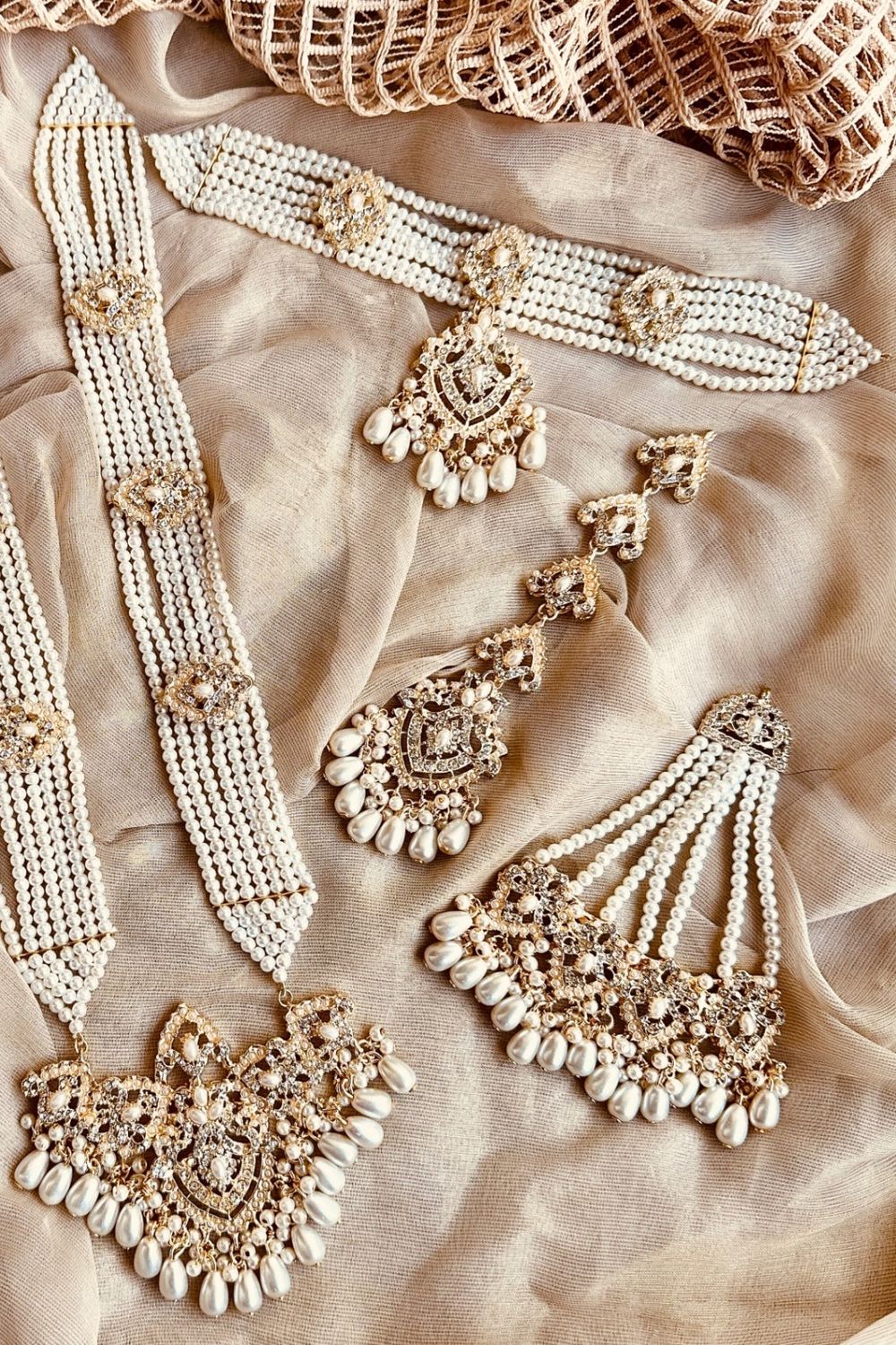 White Pearl Gold Plated Bridal Jewellery Set Online in Dubai UAE Abudhabi Ajman Sharjah