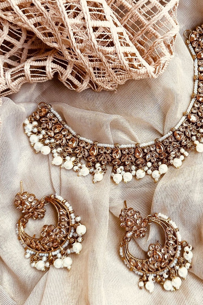 White Pearl Stone Work Bridal Jewellery Set Online in Dubai UAE Abudhabi Ajman Sharjah