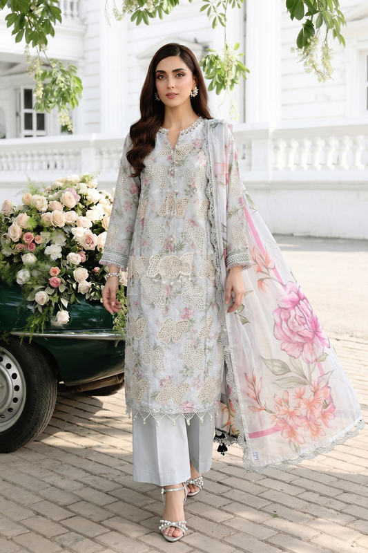 White Poly Lawn Ready to Wear Salwar Kameez Online in Dubai UAE Abudhabi Ajman Sharjah