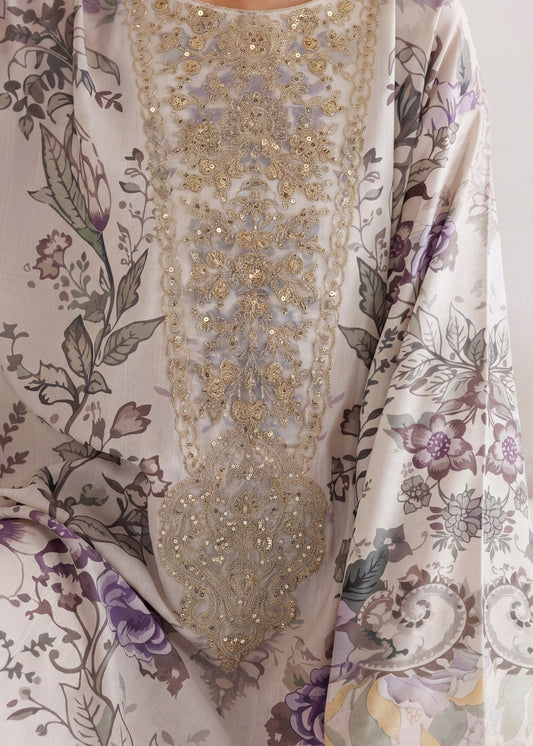 White Raw Silk Embroidered Kaftan Gown Online in UK USA Canada