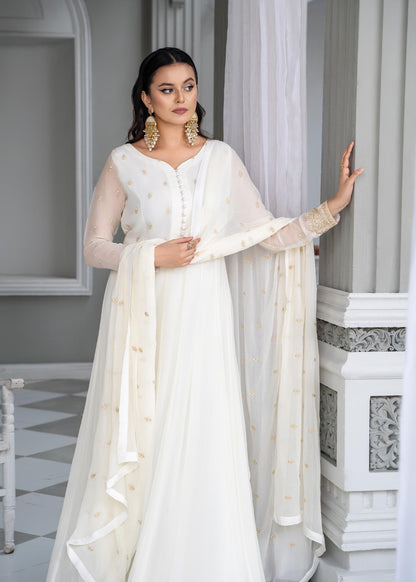 White Raw Silk Trouser Embroidered Chiffon Dupatta Online in Sri Lanka India Australia