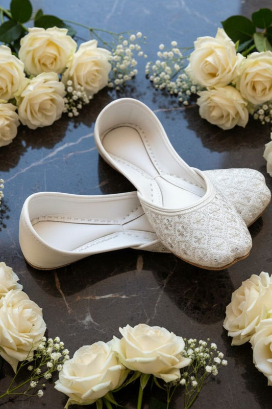 White Rexine Khussa Sandals for Women Online in Dubai UAE Abudhabi Ajman Sharjah