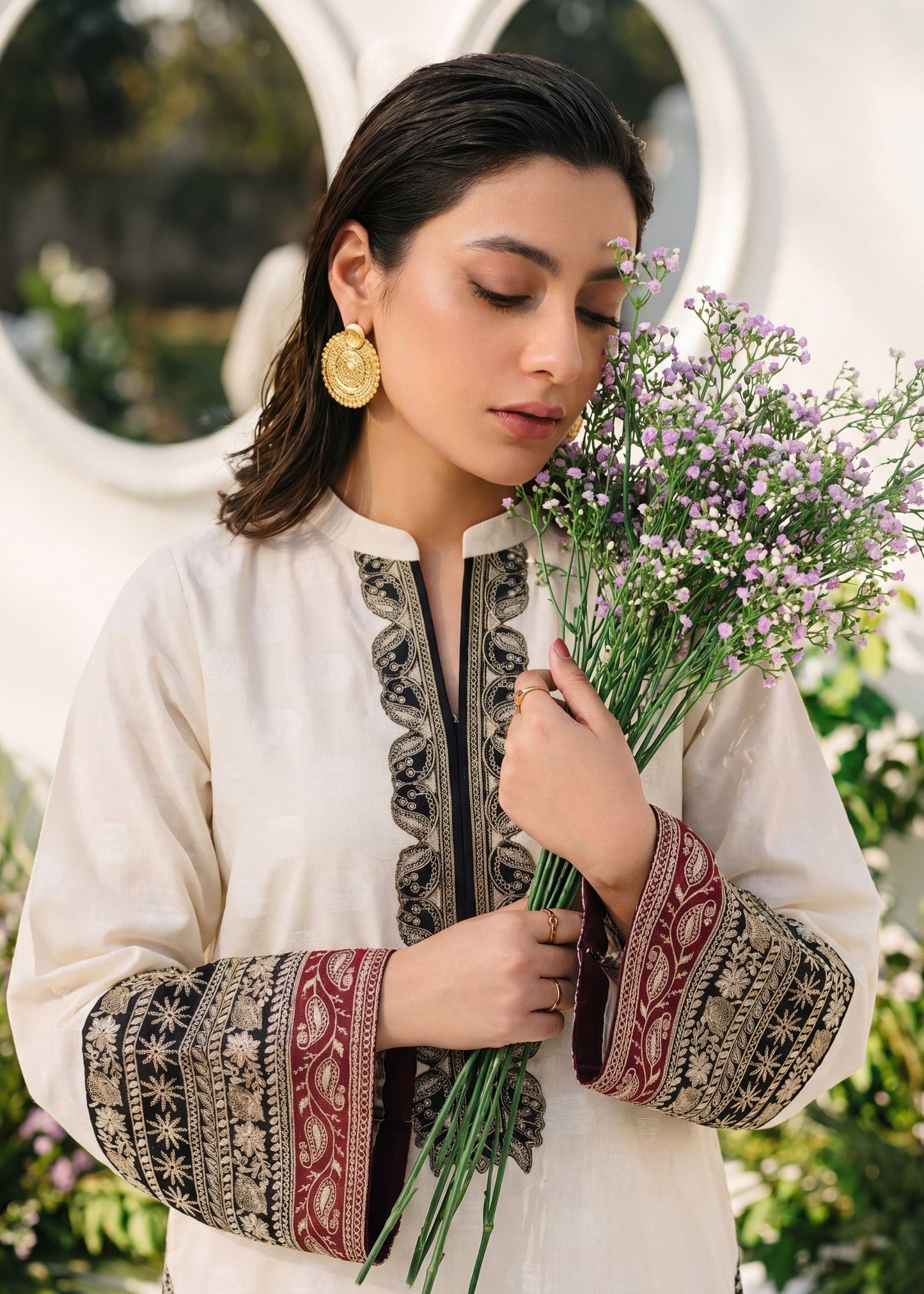 White Self Jacquard Embroidered Ladies Suit Online in Dubai UAE Abudhabi Ajman Sharjah