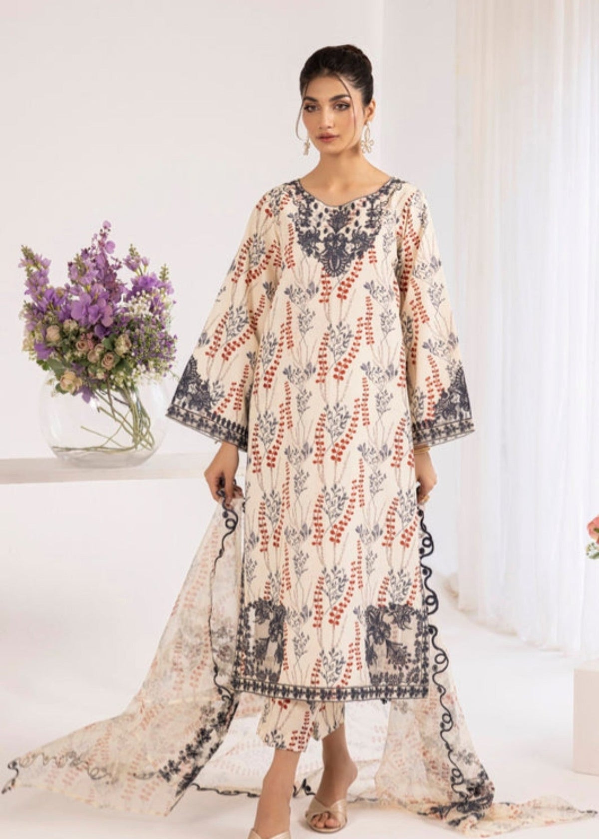 White Silk 3 Piece Unstitched Suit Online in Sri Lanka India Australia