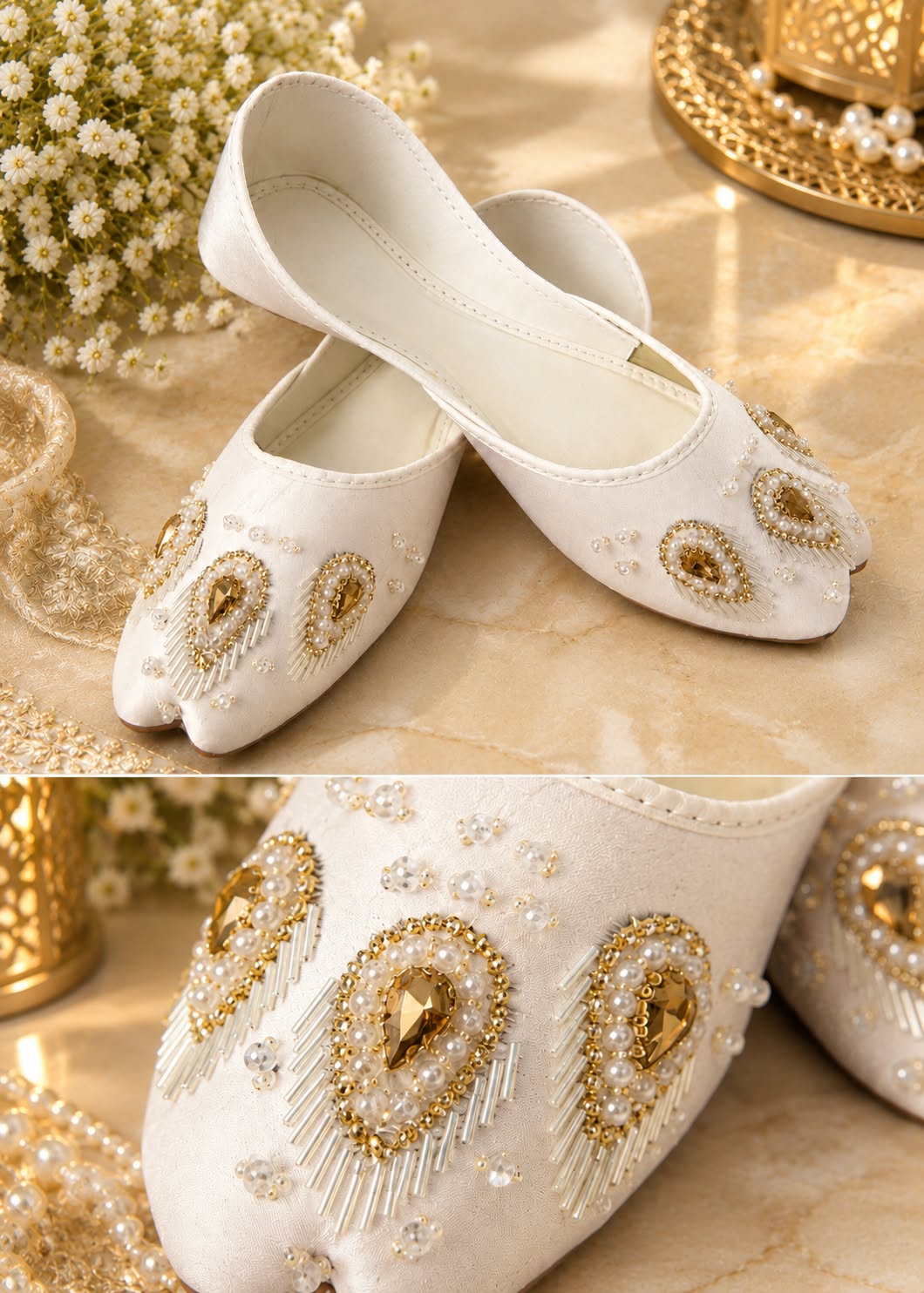 White Silk Embroidered Khussa for Women Online in UK USA Canada