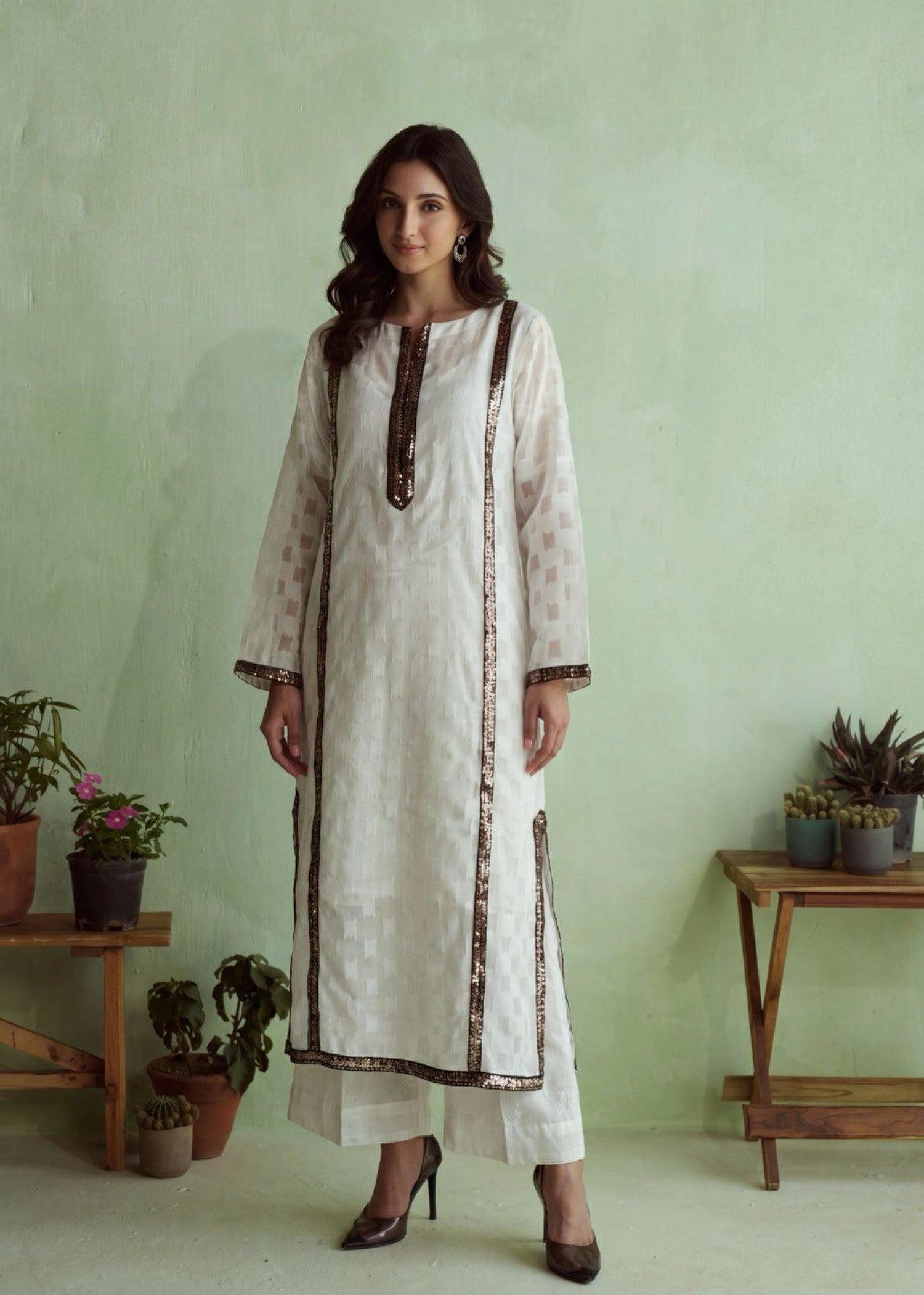 White Silk Embroidered Salwar Suit Online in Dubai DXB UAE Abudhabi Meena Bazaar