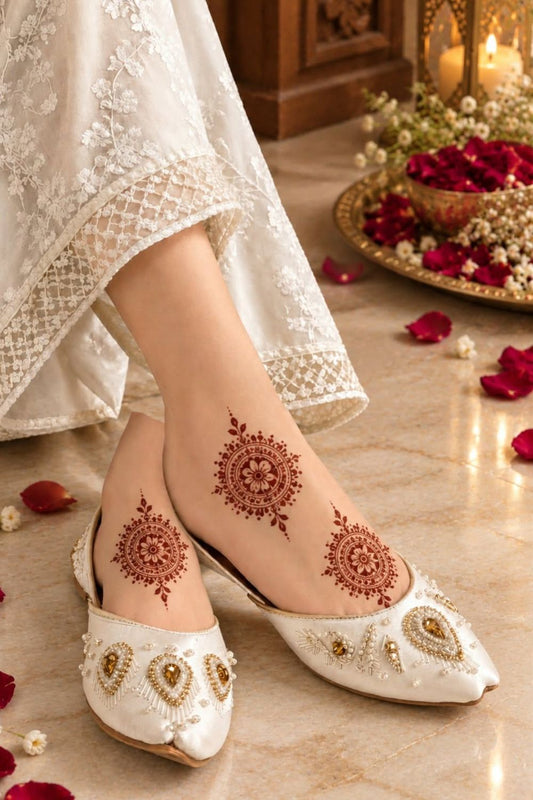 White Silk Khussa Ladies Ethnic Shoes Online in Dubai UAE Abudhabi Ajman Sharjah