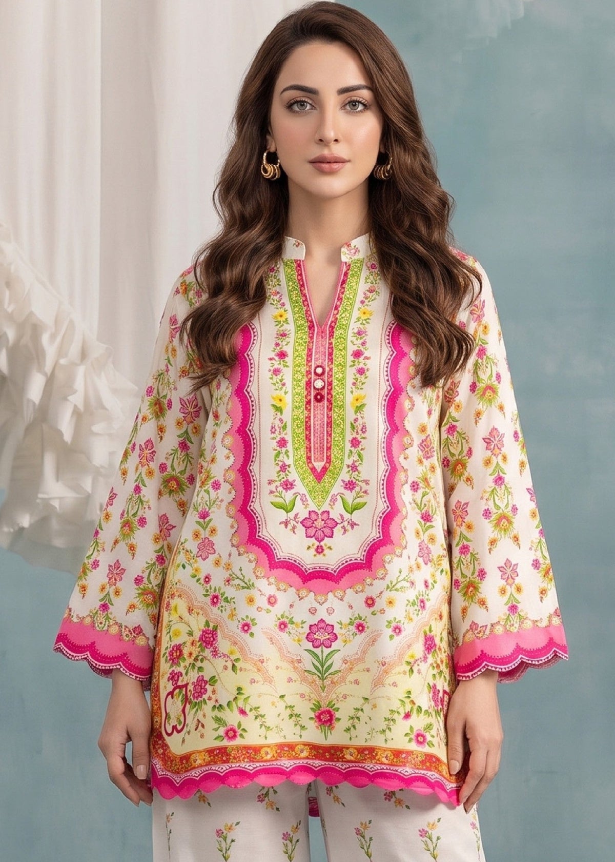 White Slub Lawn Daily Wear Kurta Set Online in UK USA Canada