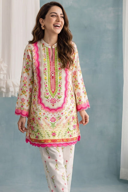 White Slub Lawn Straight Cut Kurta Set Online in Dubai UAE Abudhabi Ajman Sharjah