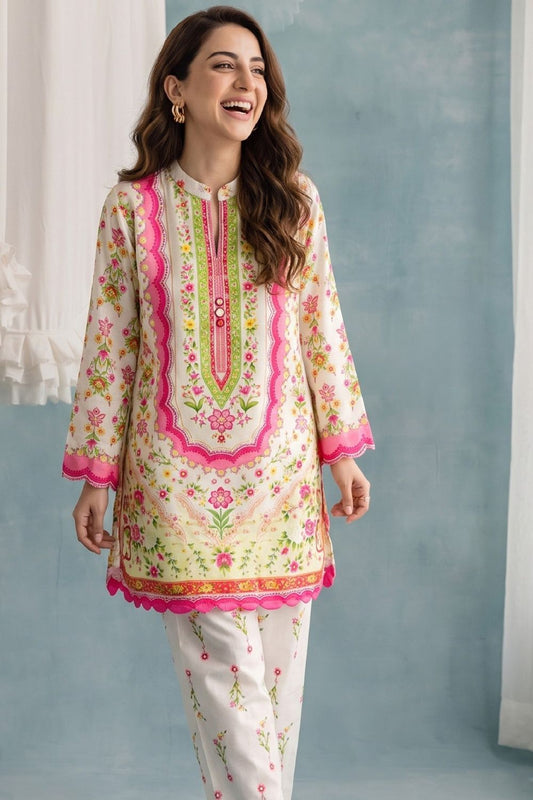 White Slub Lawn Straight Cut Kurta Set Online in Dubai UAE Abudhabi Ajman Sharjah