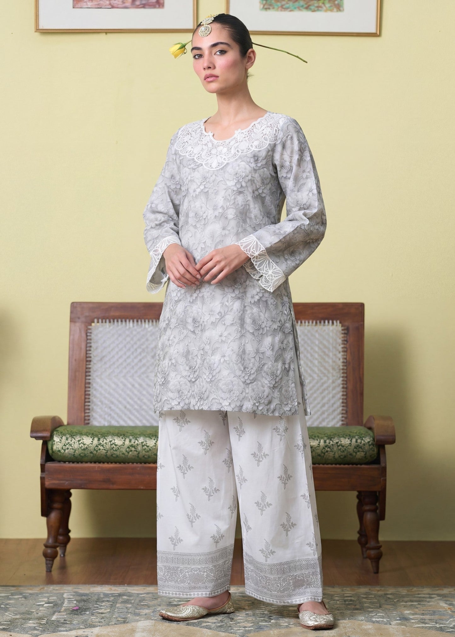 White Smoke Farshi Shalwar Suit for Women Online in Dubai UAE Abudhabi Ajman Sharjah