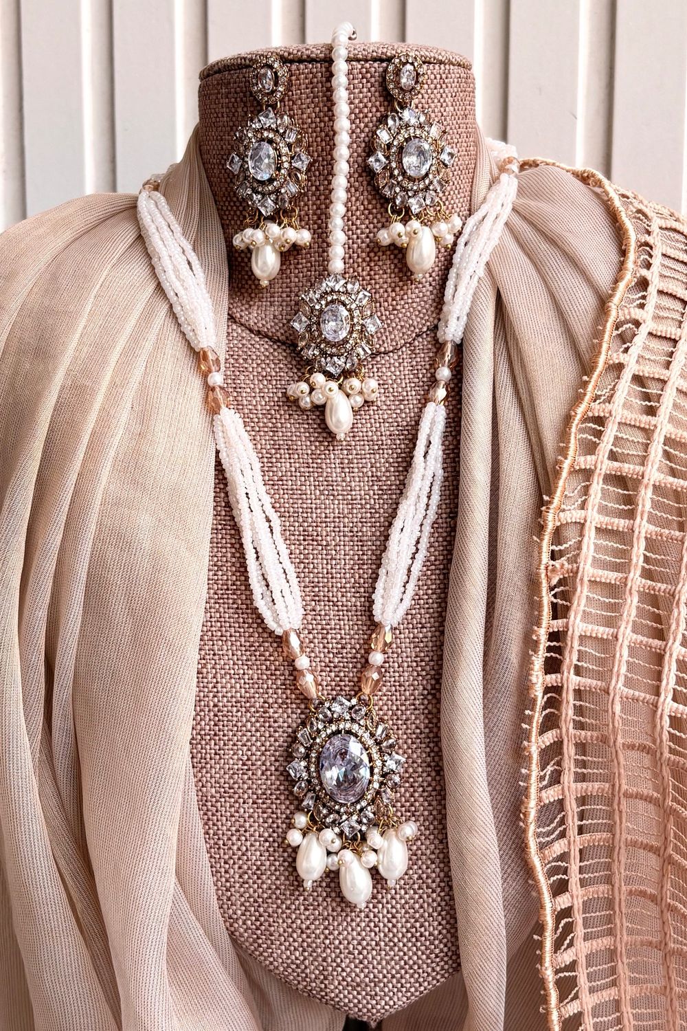 White Stone Work Bridal Jewellery Set Online in Dubai UAE Abudhabi Ajman Sharjah