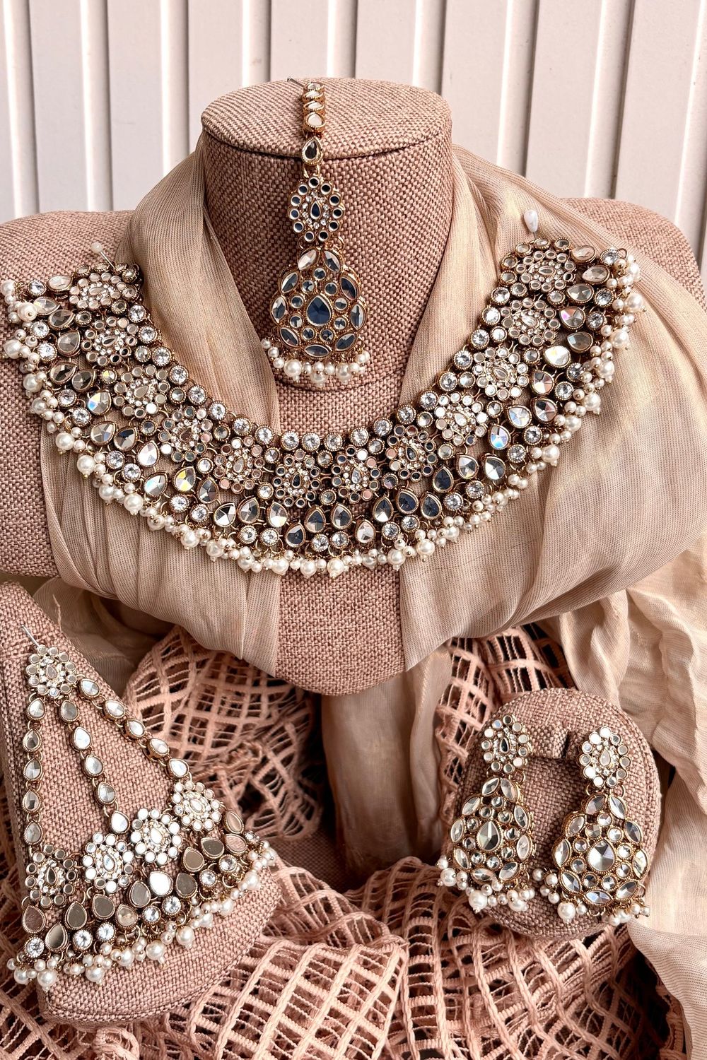 White Stone Work Bridal Jewellery Set Online in Dubai UAE Abudhabi Ajman Sharjah