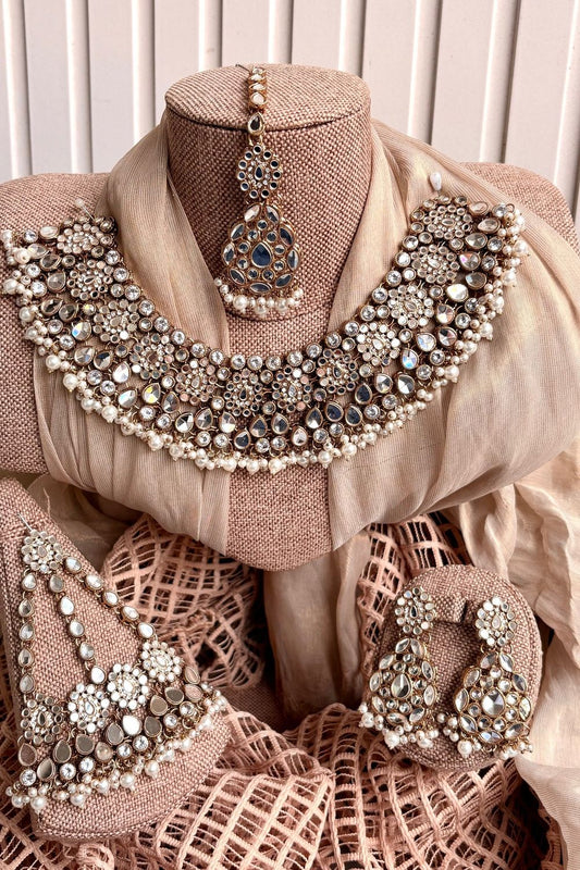 White Stone Work Bridal Jewellery Set Online in Dubai UAE Abudhabi Ajman Sharjah