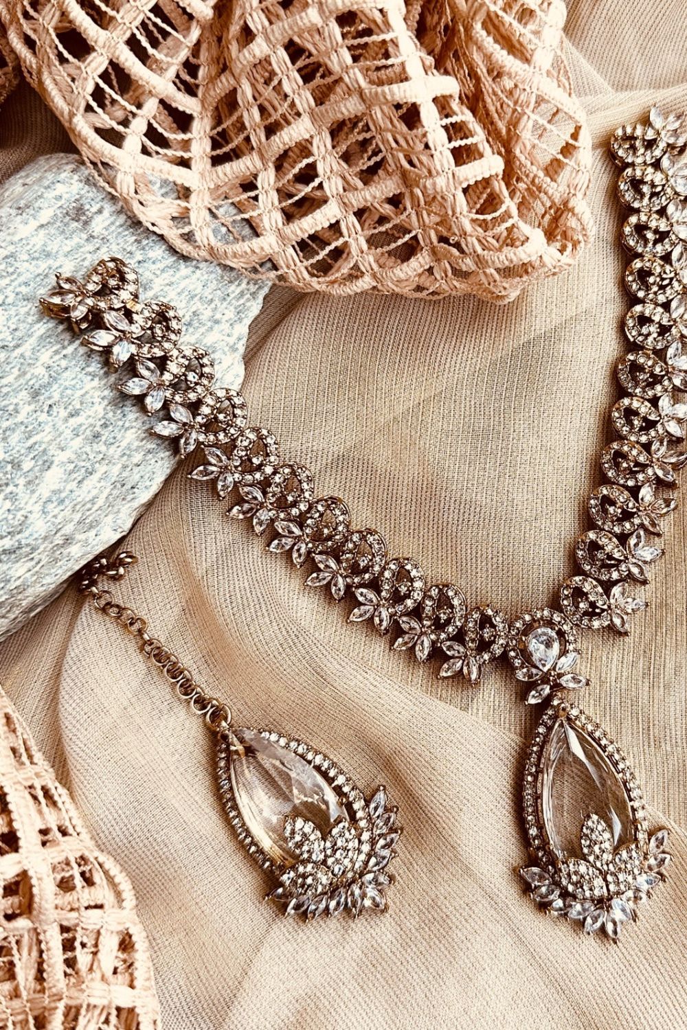 White Stone Work Bridal Necklace Set Online in Dubai UAE Abudhabi Ajman Sharjah