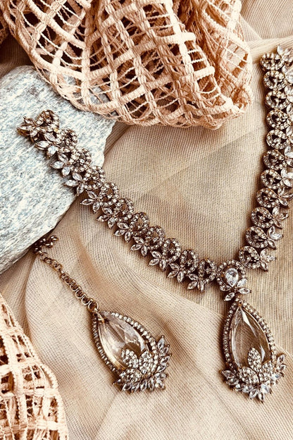 White Stone Work Bridal Necklace Set Online in Dubai UAE Abudhabi Ajman Sharjah
