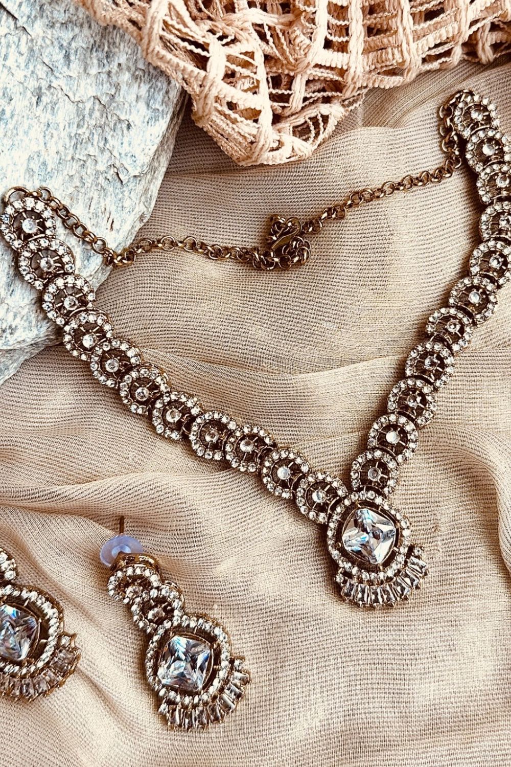 White Stone Work Bridal Necklace Set Online in Dubai UAE Abudhabi Ajman Sharjah